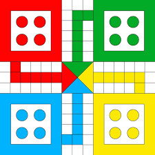Ludo board with red, green, yellow and blue home areas